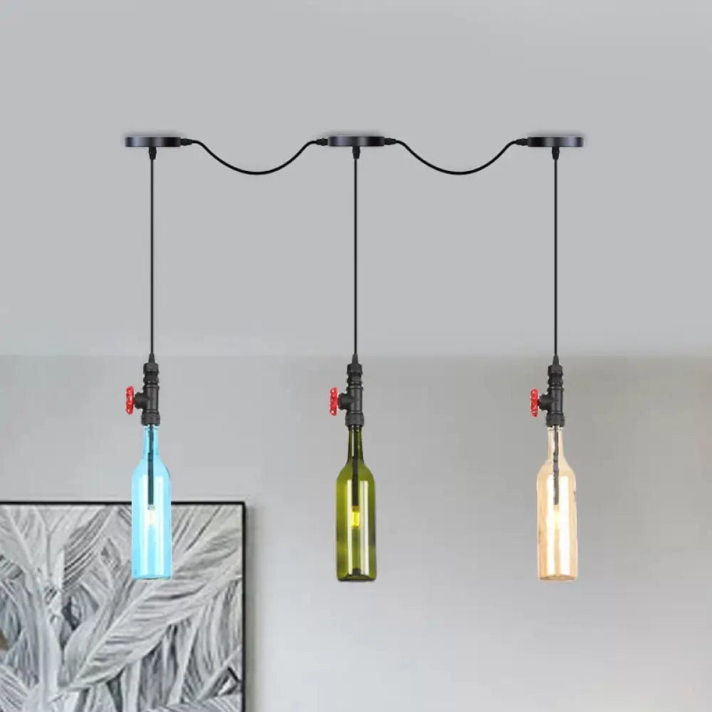 Industrial Multi-Bulb Ceiling Light With Black Finish And Colored Glass Bottles 3 /
