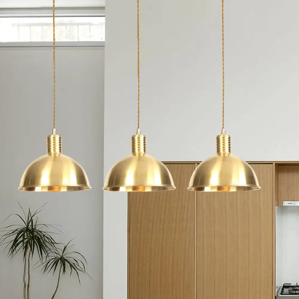 Industrial Multi-Hanging Pendant Lamp With Gold Dome Shade - 3/5/7 Lights For Restaurant Lighting 3