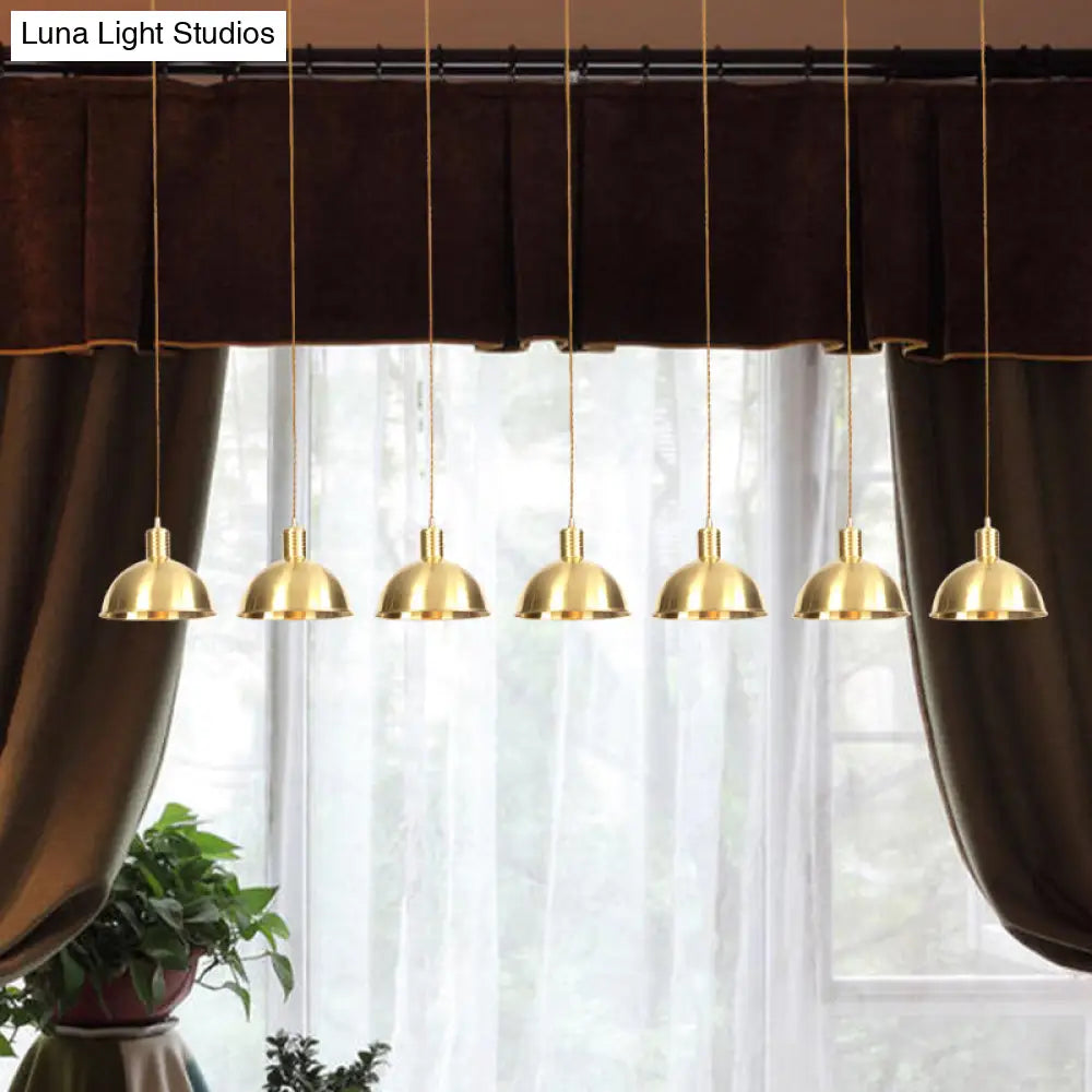 Industrial Restaurant Pendant Lamp With Gold Dome Metal Shade - 3/5/7-Light Tandem Multi Hanging