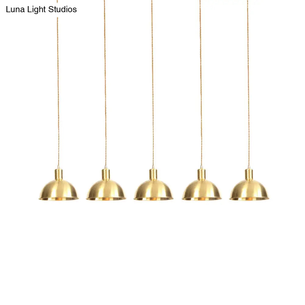 Industrial Restaurant Pendant Lamp With Gold Dome Metal Shade - 3/5/7-Light Tandem Multi Hanging