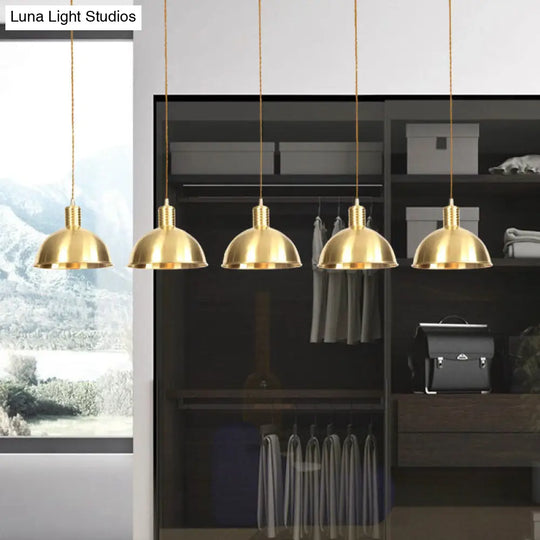 Industrial Restaurant Pendant Lamp With Gold Dome Metal Shade - 3/5/7-Light Tandem Multi Hanging