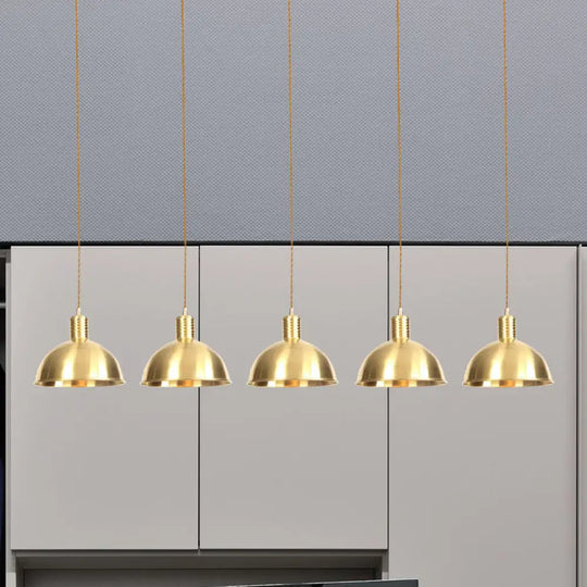 Industrial Multi-Hanging Pendant Lamp With Gold Dome Shade - 3/5/7 Lights For Restaurant Lighting 5