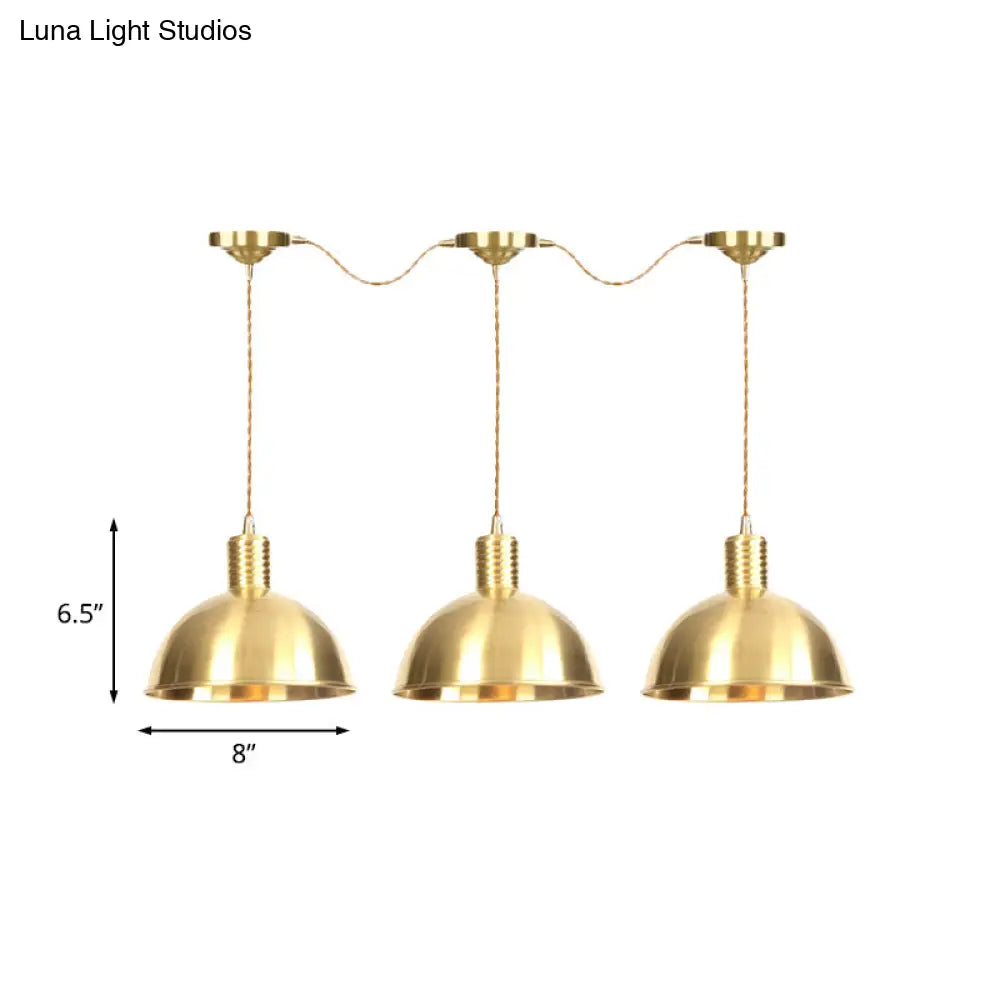 Industrial Multi-Hanging Pendant Lamp With Gold Dome Shade - 3/5/7 Lights For Restaurant Lighting