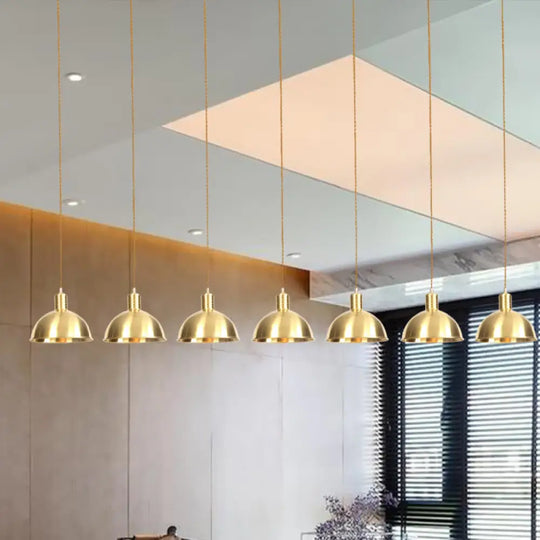 Industrial Multi-Hanging Pendant Lamp With Gold Dome Shade - 3/5/7 Lights For Restaurant Lighting 7