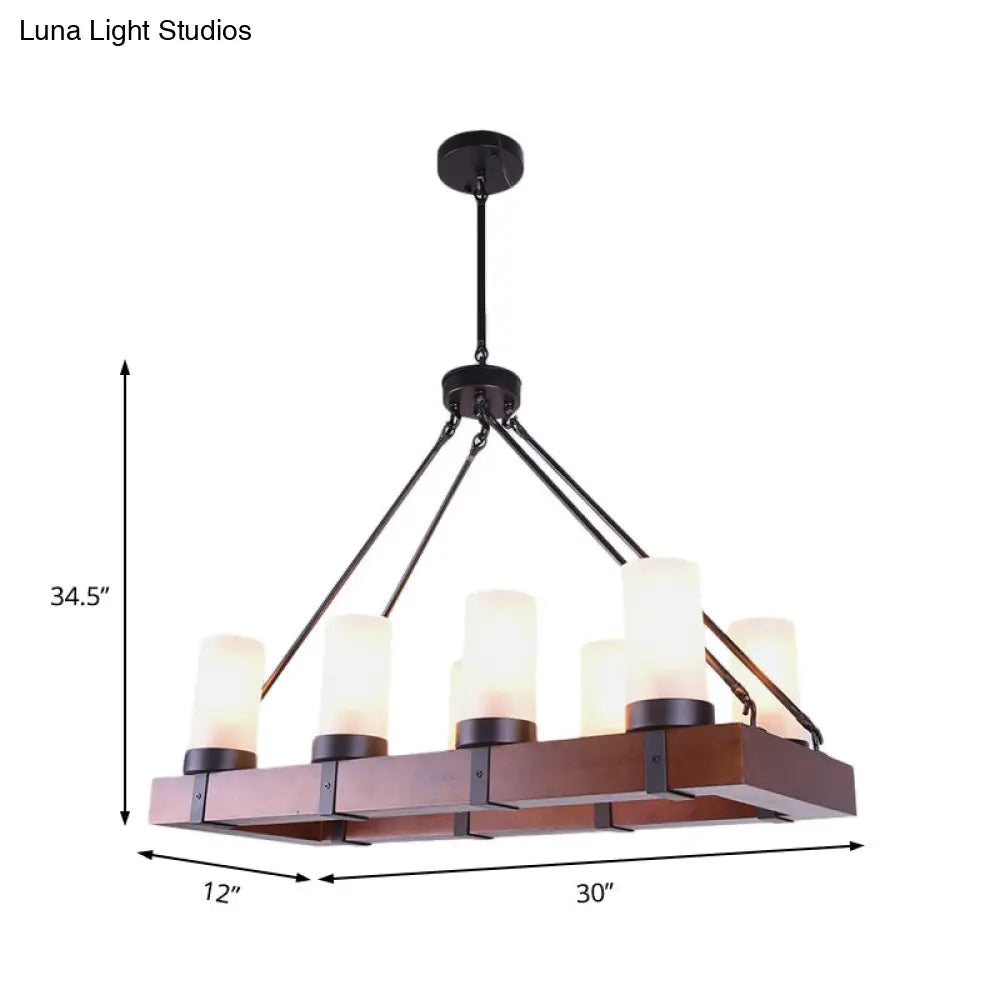 Industrial Multi-Light Pendant With Opal Glass & Black Cylinder Design Includes Wooden Rectangle