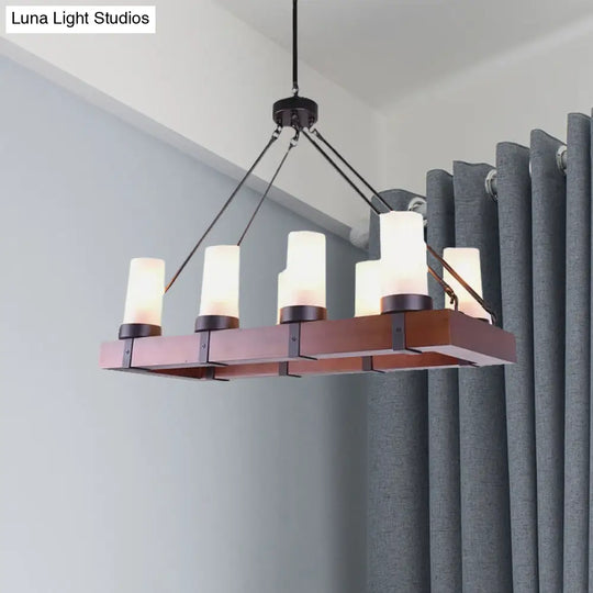 Industrial Multi-Light Pendant With Opal Glass & Black Cylinder Design Includes Wooden Rectangle