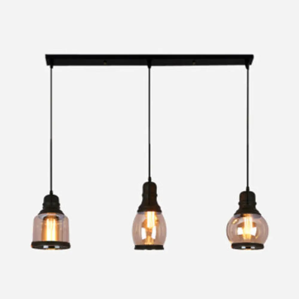 Industrial Multi-Pendant Ceiling Light With Amber Glass Shades For Coffee Shops / Linear