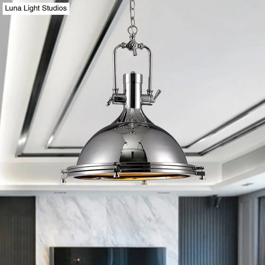 Industrial Nickel Finish Domed Pendant Light With Swivel Joint - Metallic 1-Bulb Kitchen Hanging