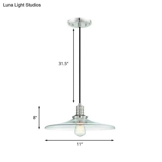 Industrial Nickel Pendant Lighting With Saucer Shade - Clear Glass Ceiling Light For Living Room