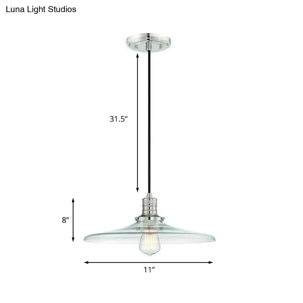 Saucer Shade Clear Glass Hanging Ceiling Pendant Light - Industrial Nickel Finish For Living Room