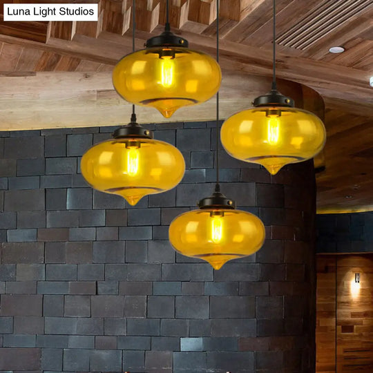 Industrial Onion Shade Pendant Lighting - 1 Light Red/Yellow/Smoke Gray Glass Hanging Lamp For Bars