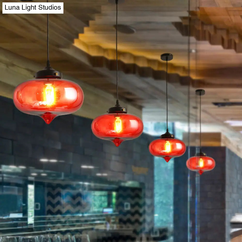 Industrial Onion Shade Pendant Lighting - 1 Light Red/Yellow/Smoke Gray Glass Hanging Lamp For Bars