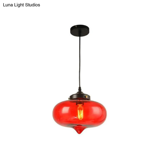 Industrial Onion Shade Pendant Lighting 1 Light: Red/Yellow/Smoke Gray Glass Hanging Lamp For Bar