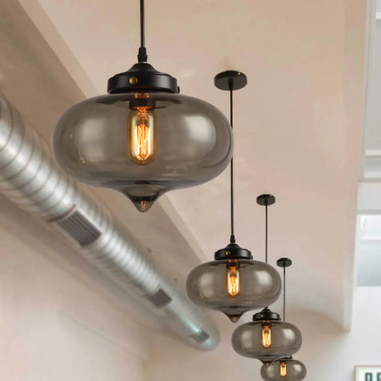 Industrial Onion Shade Pendant Lighting 1 Light: Red/Yellow/Smoke Gray Glass Hanging Lamp For Bar