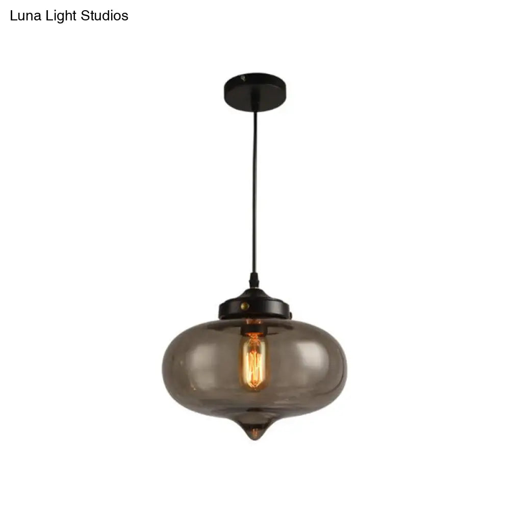 Industrial Onion Shade Pendant Lighting 1 Light: Red/Yellow/Smoke Gray Glass Hanging Lamp For Bar