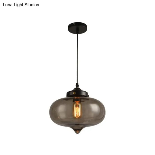 Industrial Onion Shade Pendant Lighting 1 Light: Red/Yellow/Smoke Gray Glass Hanging Lamp For Bar