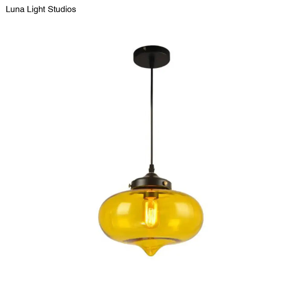 Industrial Onion Shade Pendant Lighting - 1 Light Red/Yellow/Smoke Gray Glass Hanging Lamp For Bars