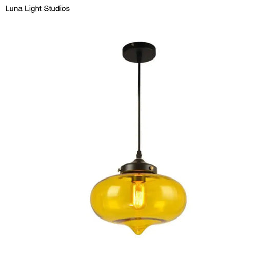 Industrial Onion Shade Pendant Lighting - 1 Light Red/Yellow/Smoke Gray Glass Hanging Lamp For Bars