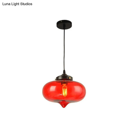 Industrial Onion Shade Pendant Lighting - 1 Light Red/Yellow/Smoke Gray Glass Hanging Lamp For Bars