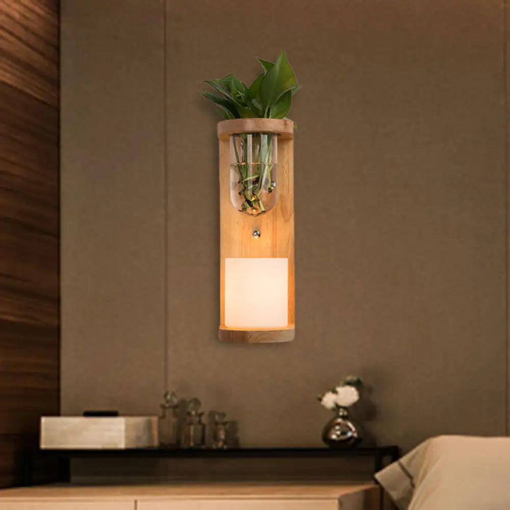 Industrial Opal Glass 1-Light Wood Led Sconce For Living Room Walls