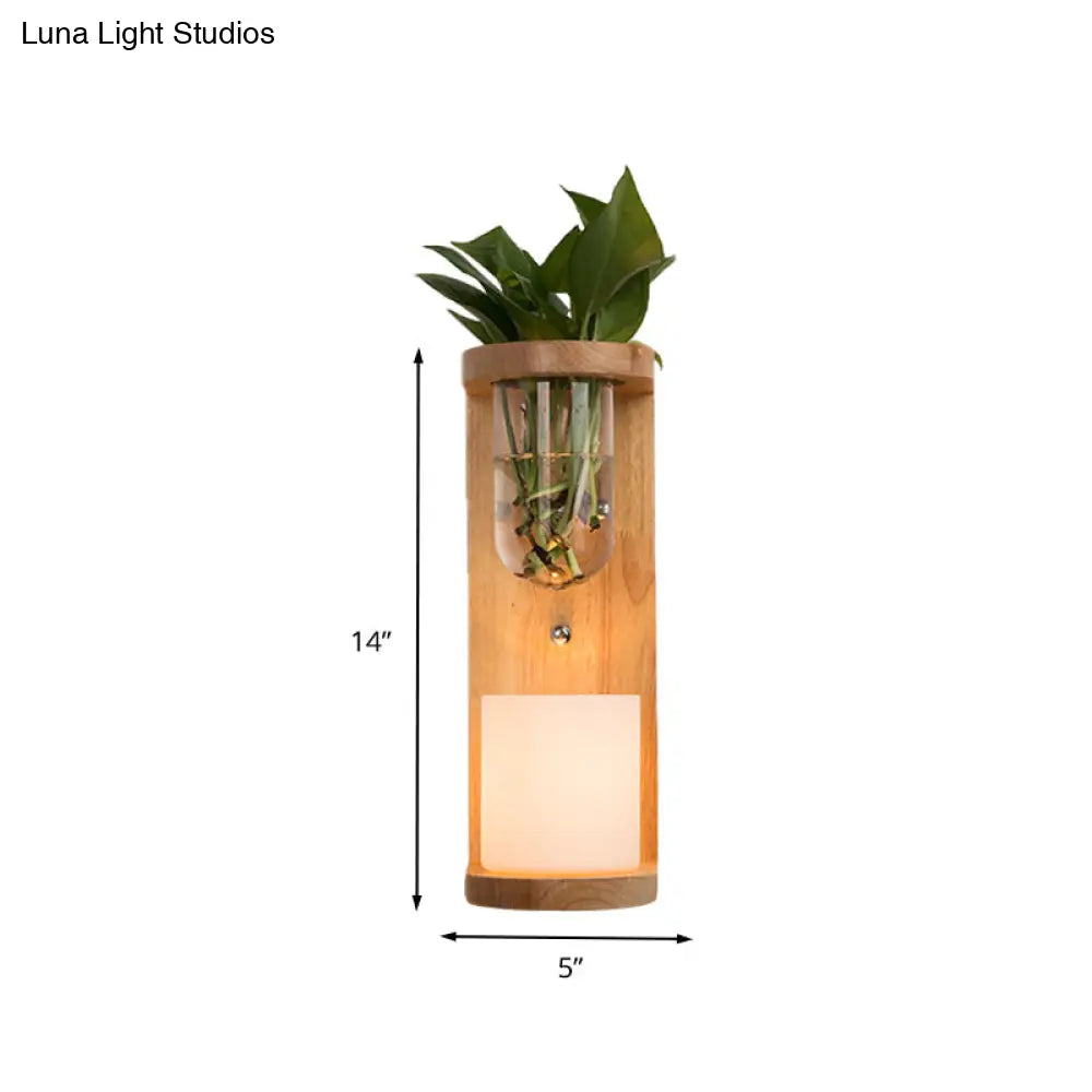 Industrial Opal Glass 1-Light Wood Led Sconce For Living Room Walls