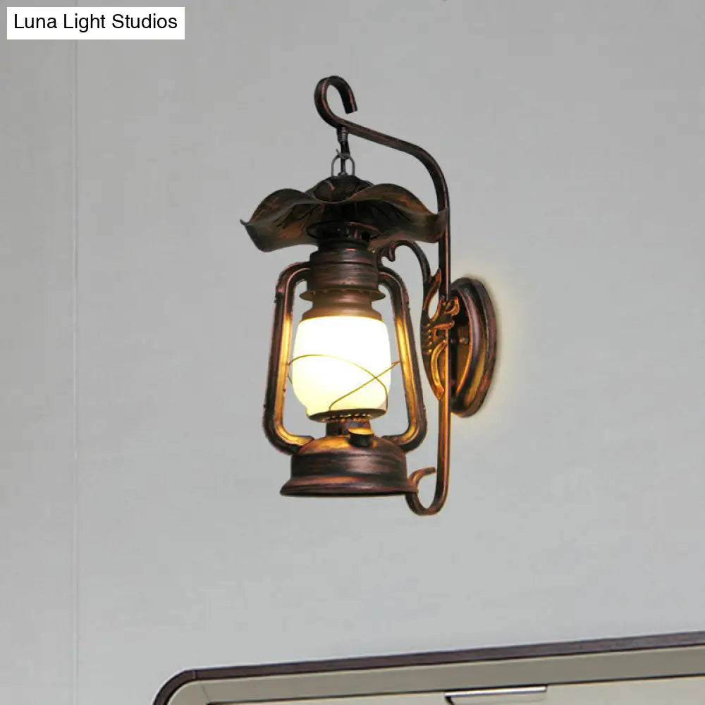 Industrial Opal Glass Antique Copper Sconce Wall Lamp With Kerosene-Inspired 1-Light Fixture