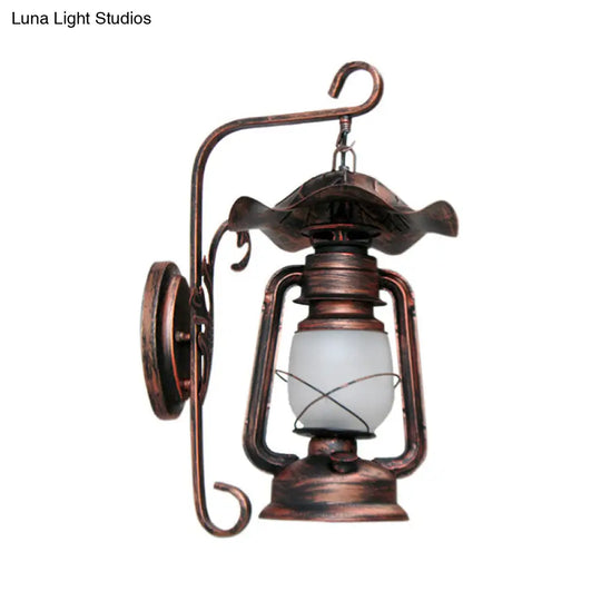 Industrial Opal Glass Antique Copper Sconce Wall Lamp With Kerosene-Inspired 1-Light Fixture