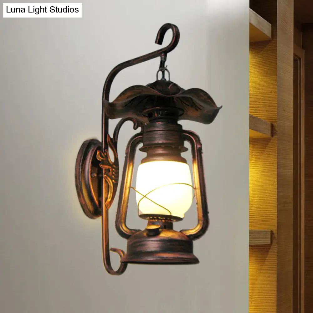 Industrial Opal Glass Antique Copper Sconce Wall Lamp With Kerosene-Inspired 1-Light Fixture