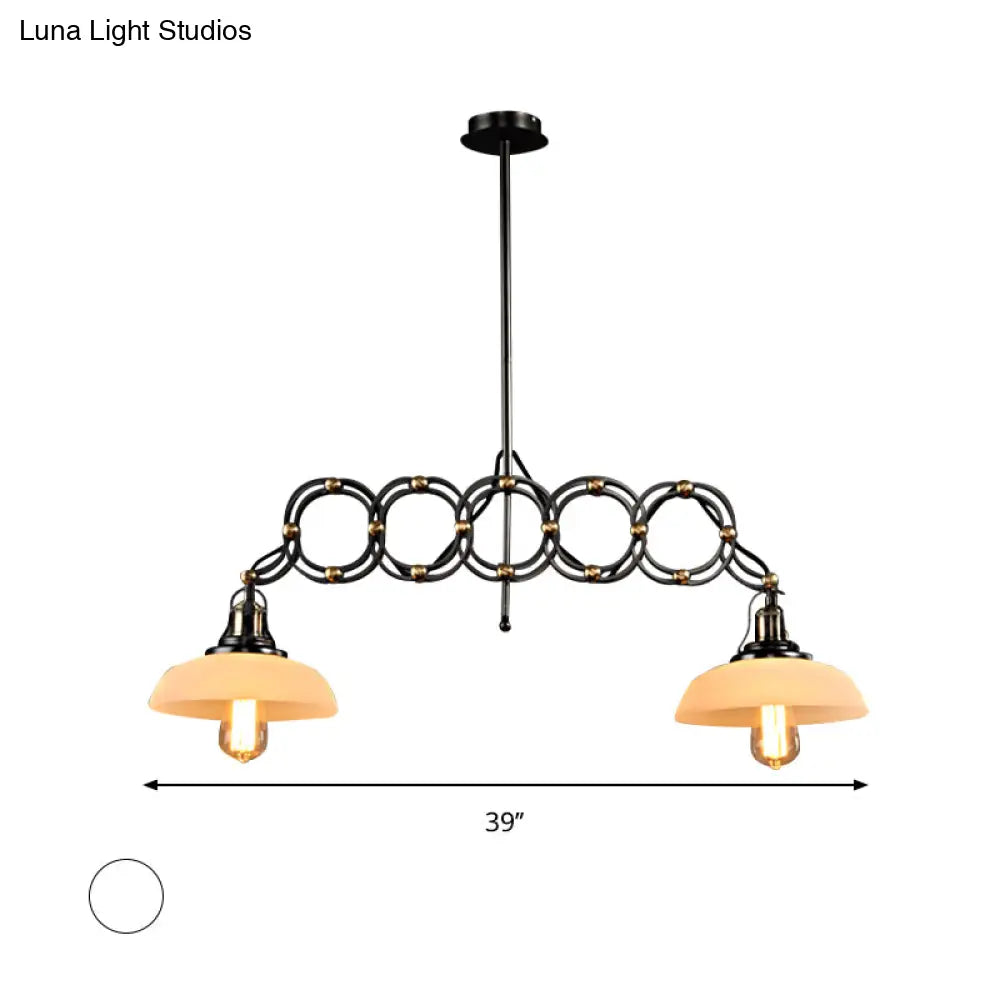 Industrial Opal Glass Pendant Light Kit - Adjustable Dome Design 2 Lights Brass Hanging Lamp For