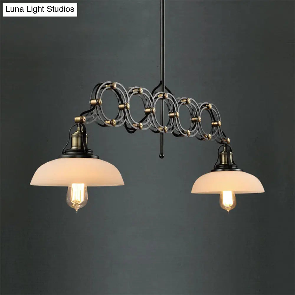 Industrial Opal Glass Pendant Light Kit - Adjustable Dome Design 2 Lights Brass Hanging Lamp For