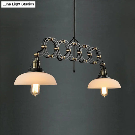 Industrial Opal Glass Pendant Light Kit - Adjustable Dome Design 2 Lights Brass Hanging Lamp For