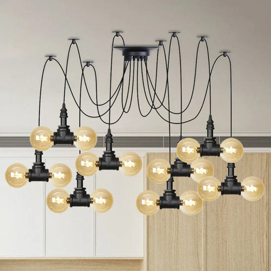 Industrial Orb Amber Glass Pendant Lamp - Multi Hanging Light Fixture (4/6/12 Bulbs) In Black 16 /