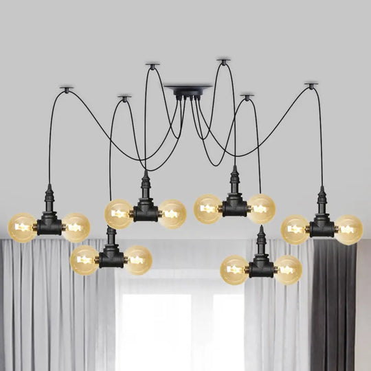 Industrial Orb Amber Glass Pendant Lamp - Multi Hanging Light Fixture (4/6/12 Bulbs) In Black 12 /