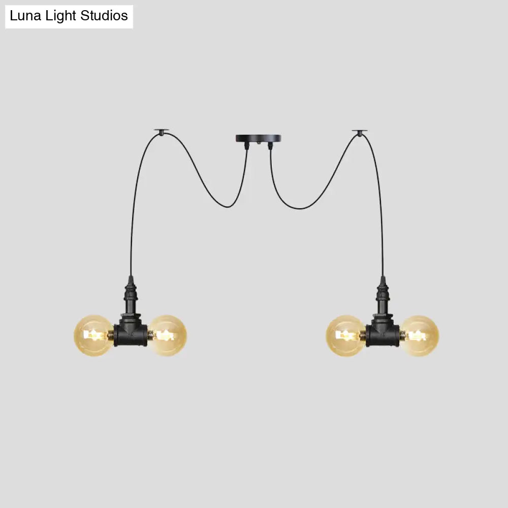 Industrial Orb Amber Glass Pendant Lamp - Multi Hanging Light Fixture (4/6/12 Bulbs) In Black