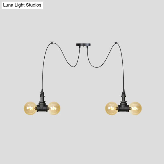 Industrial Orb Amber Glass Pendant Lamp - Multi Hanging Light Fixture (4/6/12 Bulbs) In Black