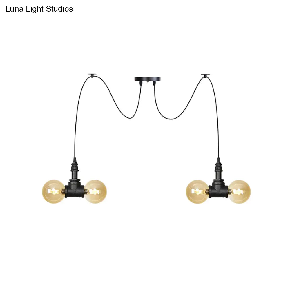 Industrial Orb Amber Glass Pendant Lamp - Multi Hanging Light Fixture (4/6/12 Bulbs) In Black