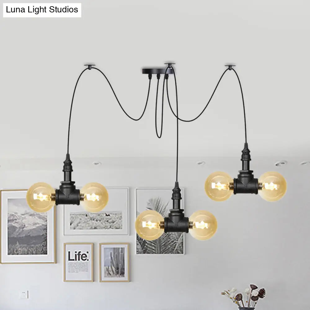 Industrial Orb Amber Glass Pendant Lamp - Multi Hanging Light Fixture (4/6/12 Bulbs) In Black