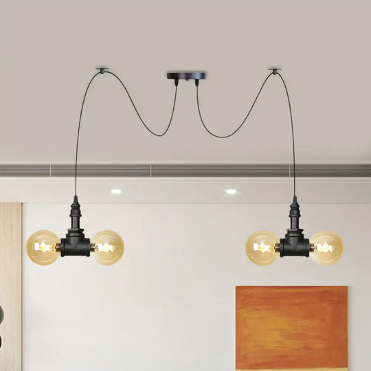 Industrial Orb Amber Glass Pendant Lamp - Multi Hanging Light Fixture (4/6/12 Bulbs) In Black 4 /