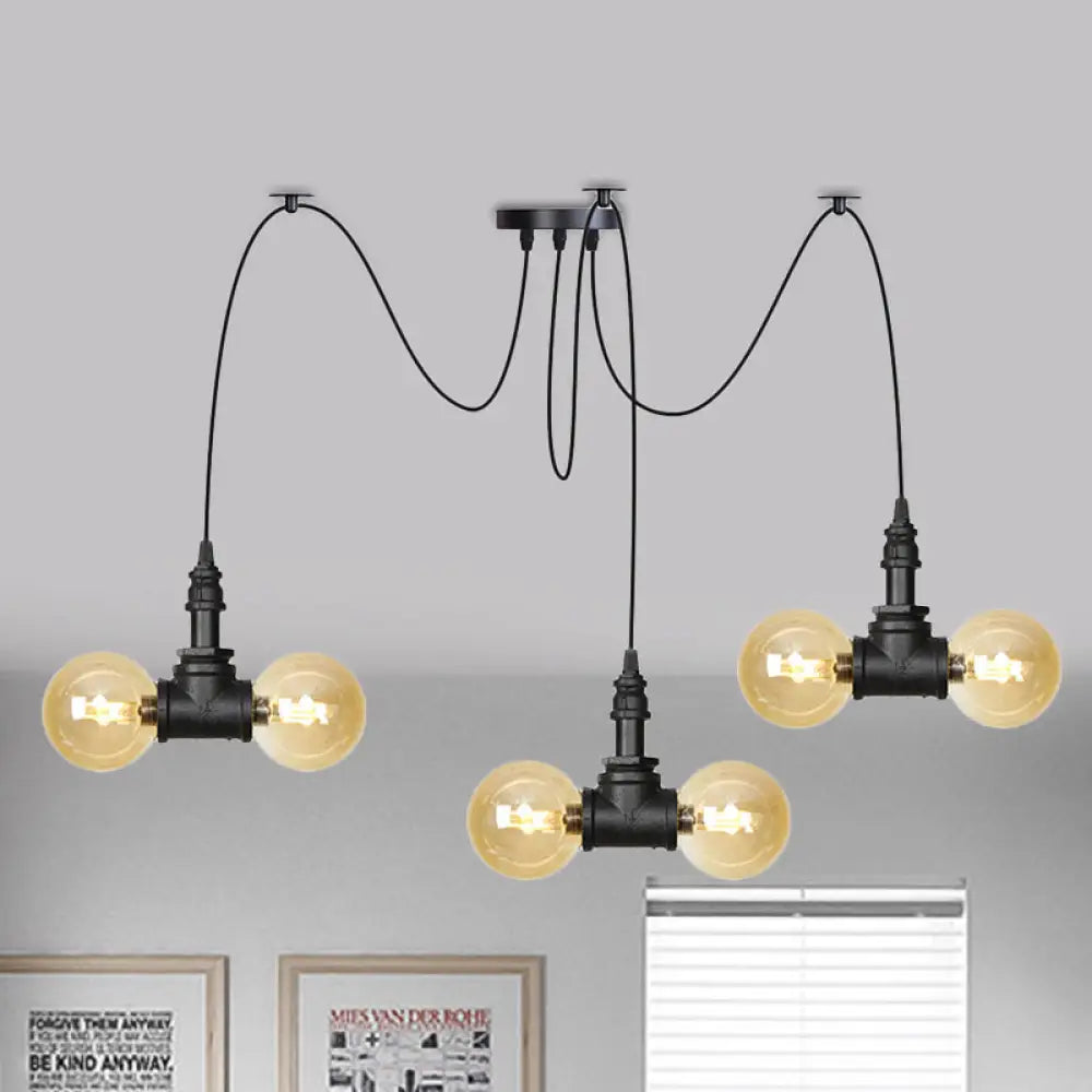 Industrial Orb Amber Glass Pendant Lamp - Multi Hanging Light Fixture (4/6/12 Bulbs) In Black 6 /