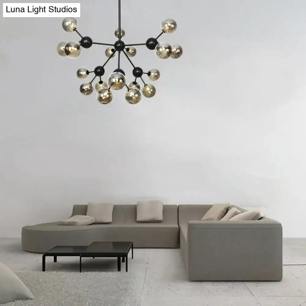 Industrial Orb Chandelier Lamp With Sputnik Design Amber/Clear/Smoke Gray Glass 3/9/12 Lights