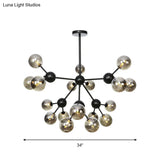 Industrial Orb Chandelier Lamp With Sputnik Design Amber/Clear/Smoke Gray Glass 3/9/12 Lights