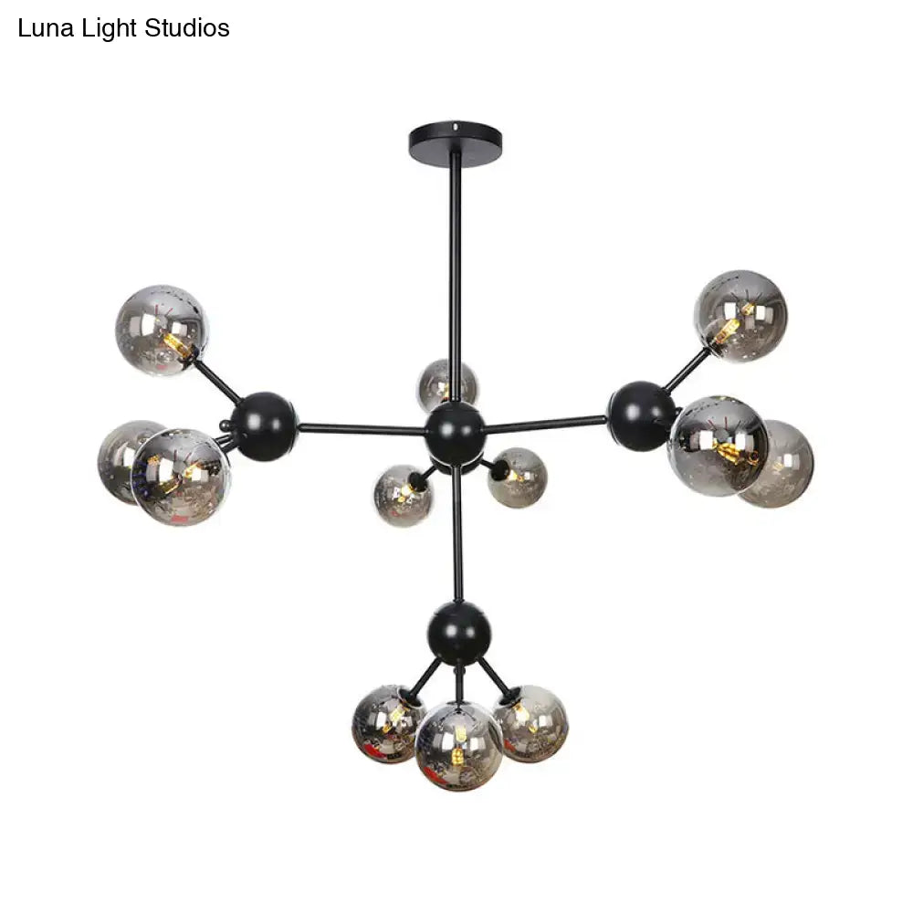 Industrial Orb Chandelier Lamp With Sputnik Design Amber/Clear/Smoke Gray Glass 3/9/12 Lights