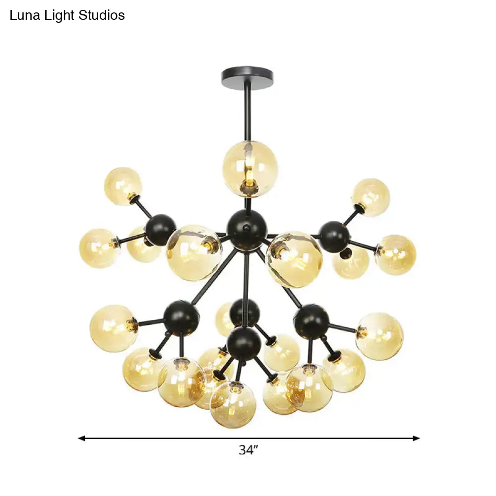 Industrial Living Room Chandelier Lamp With Sputnik Design And Amber/Clear/Smoke Gray Glass - 3/9/12