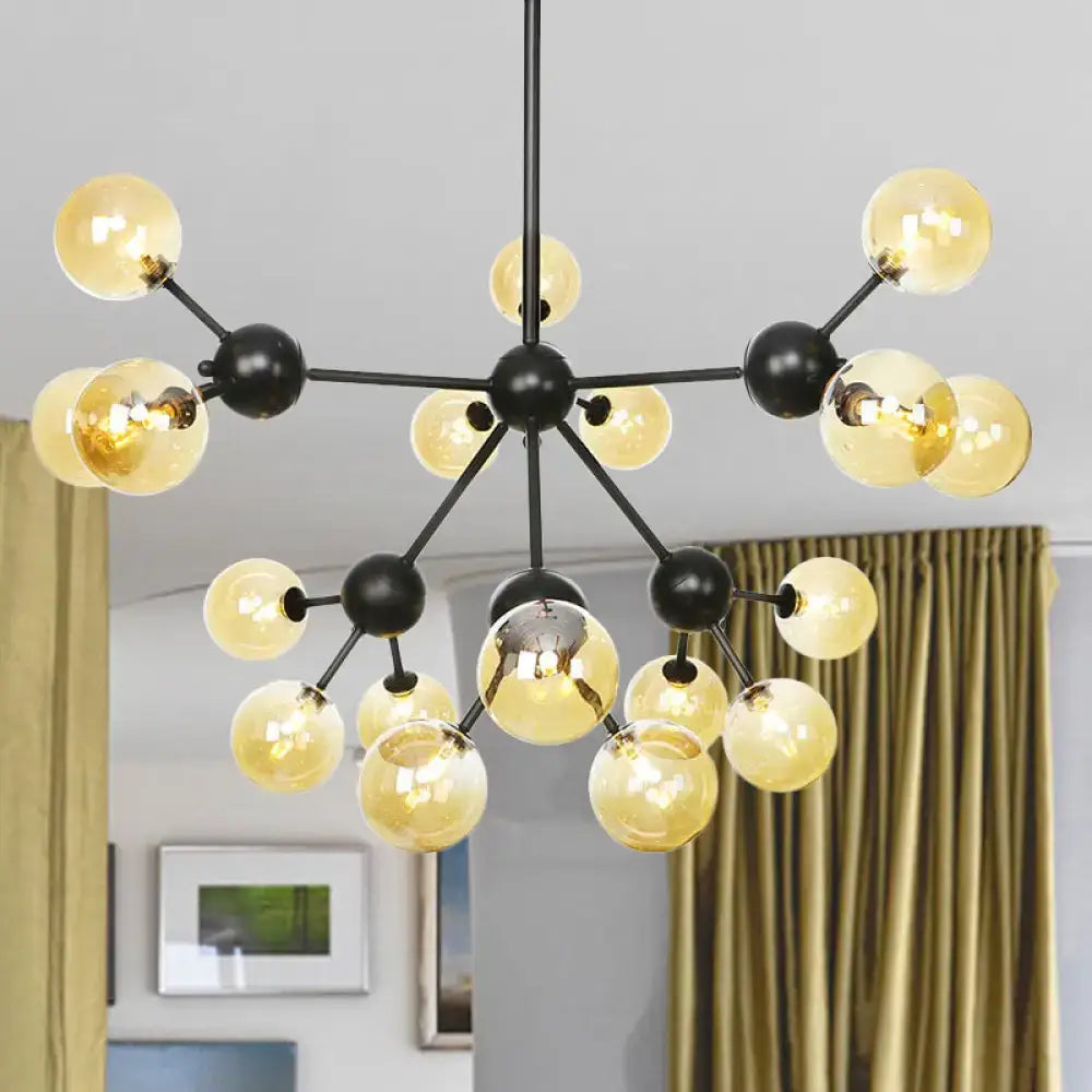 Industrial Orb Chandelier Lamp With Sputnik Design Amber/Clear/Smoke Gray Glass 3/9/12 Lights