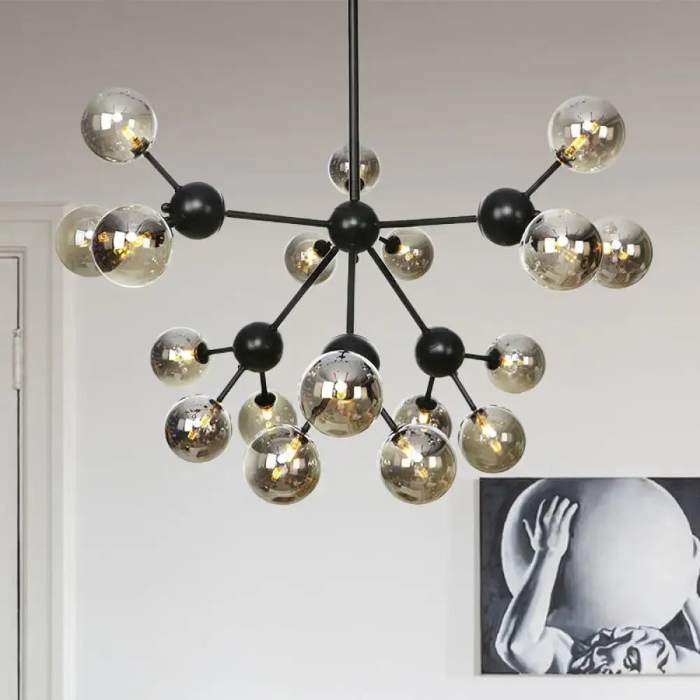 Industrial Orb Chandelier Lamp With Sputnik Design Amber/Clear/Smoke Gray Glass 3/9/12 Lights