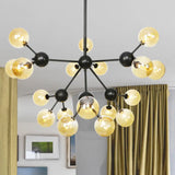 Industrial Orb Chandelier Lamp With Sputnik Design Amber/Clear/Smoke Gray Glass 3/9/12 Lights