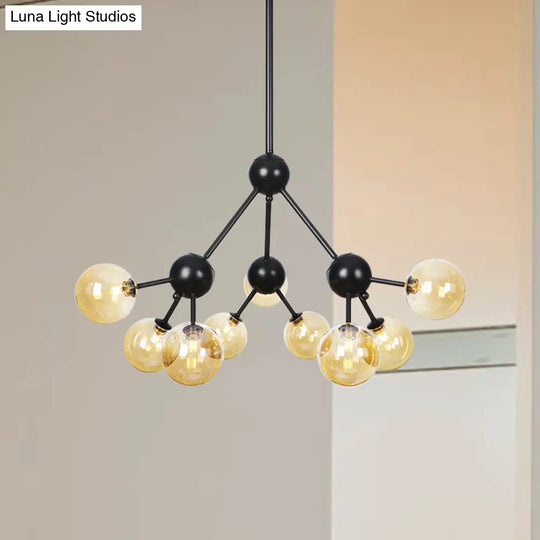 Industrial Orb Chandelier Lamp With Sputnik Design Amber/Clear/Smoke Gray Glass 3/9/12 Lights