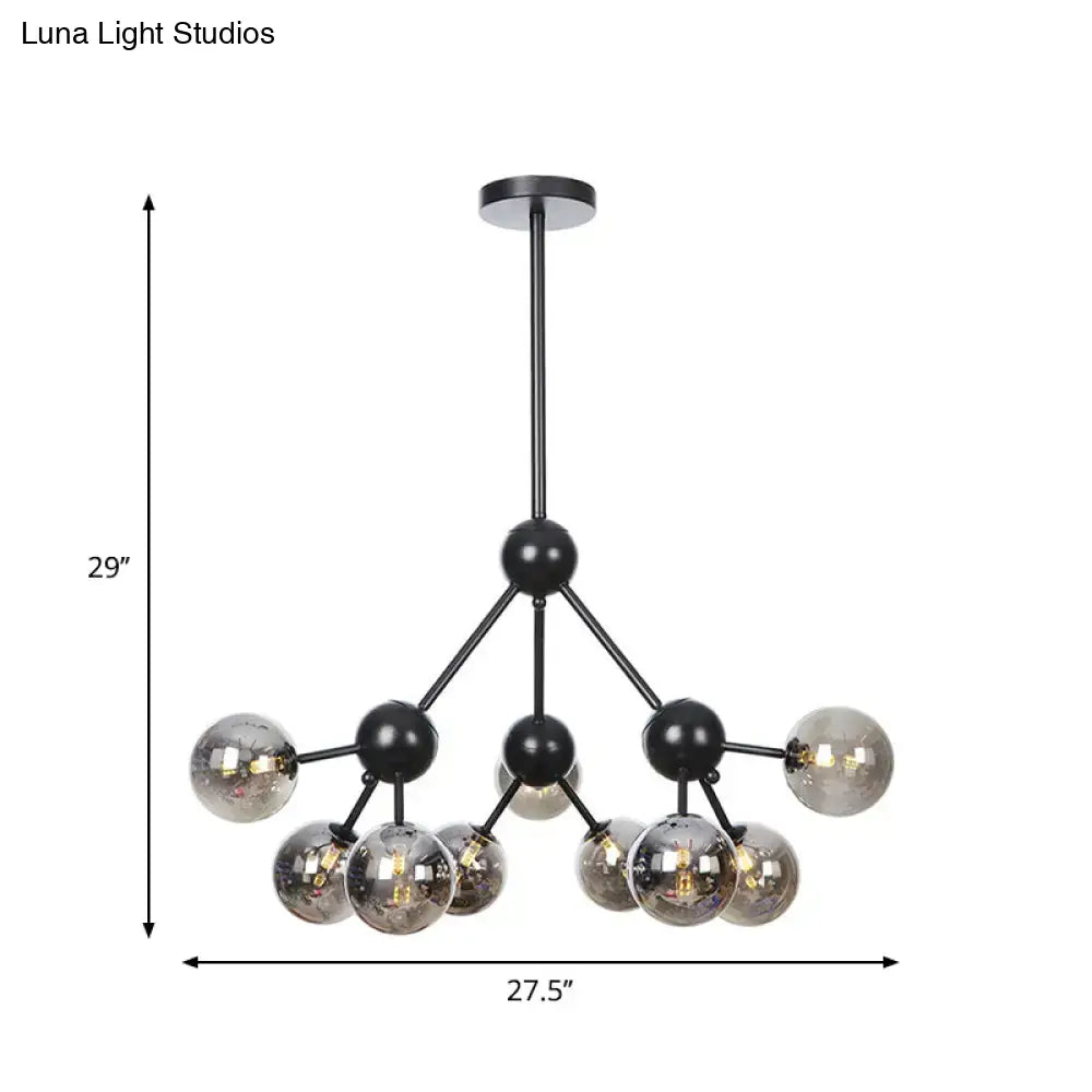 Industrial Orb Chandelier Lamp With Sputnik Design Amber/Clear/Smoke Gray Glass 3/9/12 Lights