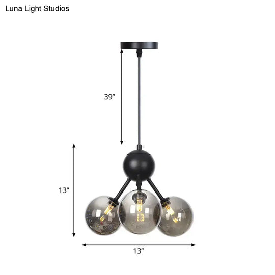 Industrial Orb Chandelier Lamp With Sputnik Design Amber/Clear/Smoke Gray Glass 3/9/12 Lights