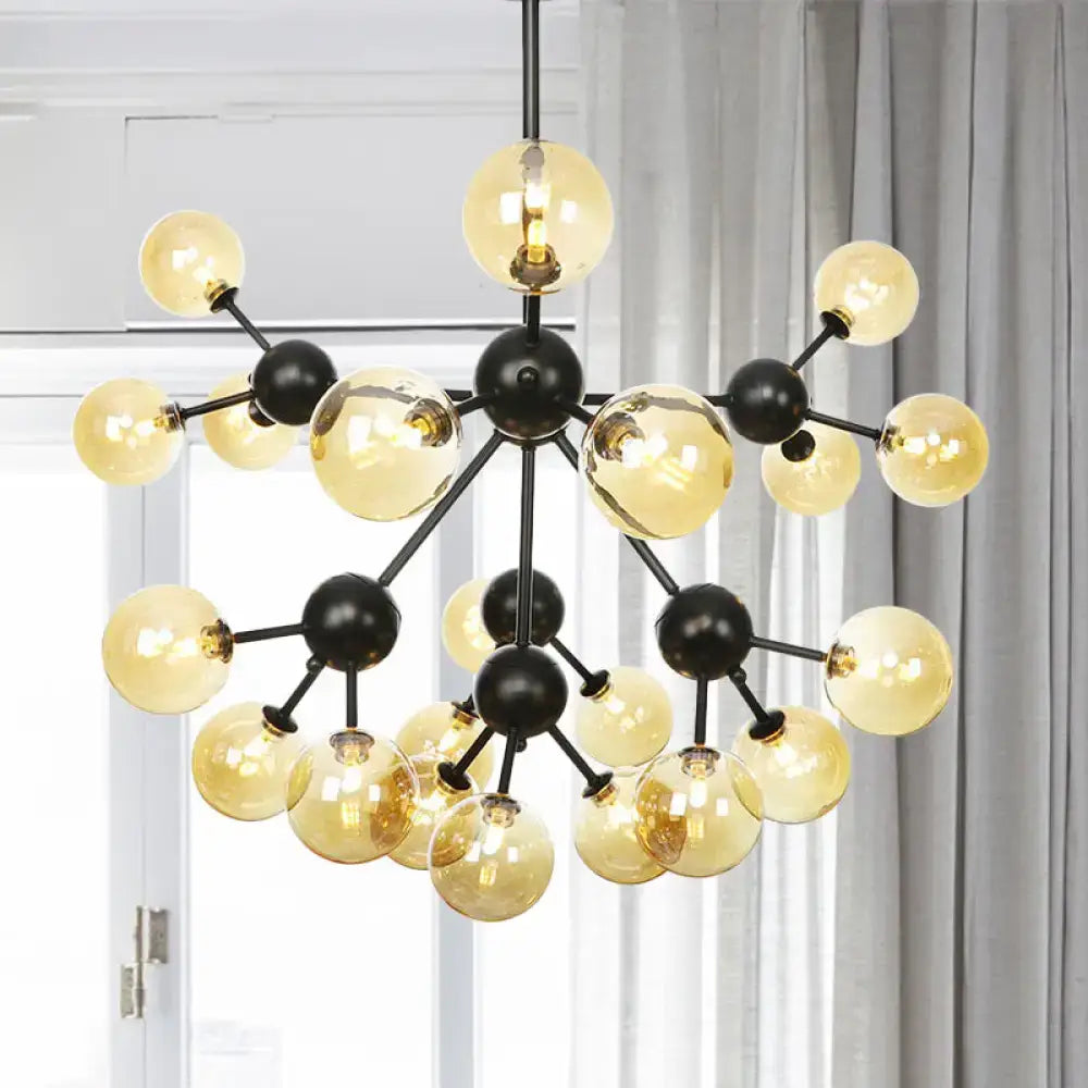 Industrial Orb Chandelier Lamp With Sputnik Design Amber/Clear/Smoke Gray Glass 3/9/12 Lights